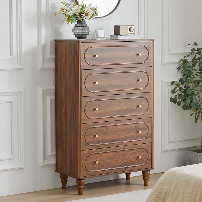 Fluted 5 Drawer Dresser for Bedroom Set of 2, Modern Mid Century Chest of - Image 6