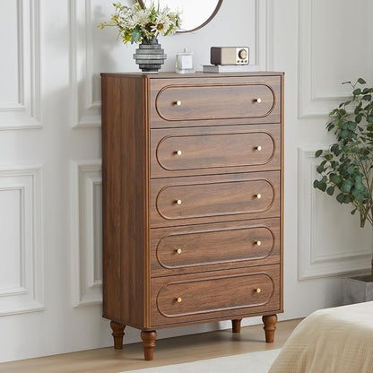 Fluted 5 Drawer Dresser for Bedroom Set of 2, Modern Mid Century Chest of - Image 6