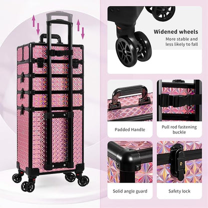 AROUS 5 in 1 Rolling Makeup Train Case Cosmetology Case on Wheels Large - Image 6
