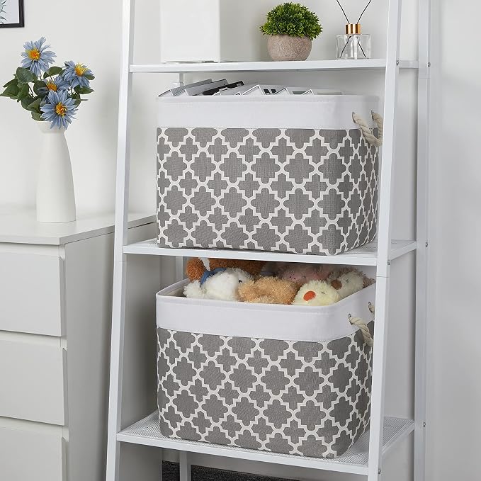 Bidtakay Large Fabric Storage Basket Set of 2 Collapsible Rectangle Basket - Image 3