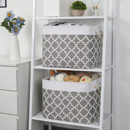 Bidtakay Large Fabric Storage Basket Set of 2 Collapsible Rectangle Basket - Image 3
