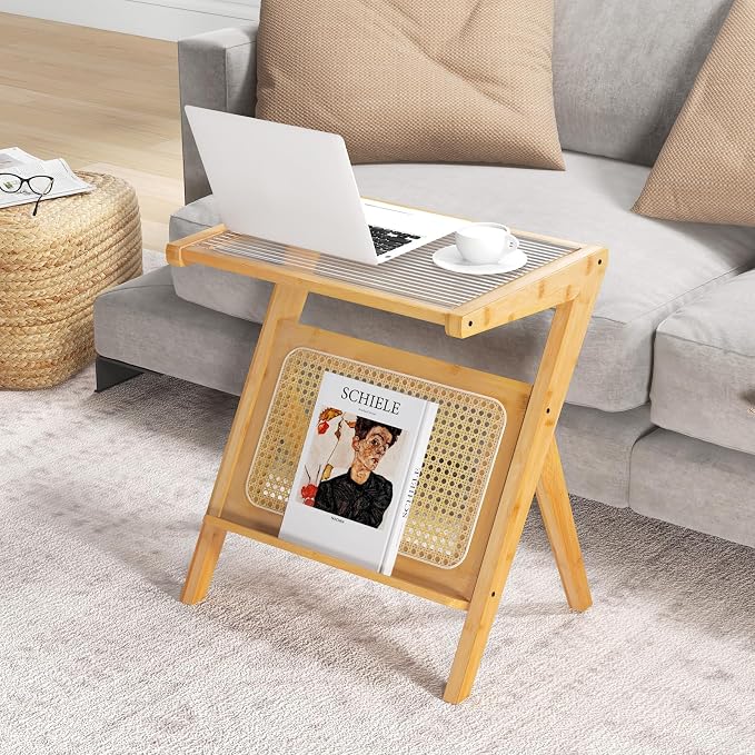 GOFLAME Rattan Side Table, Z-Shaped End Table - Image 2