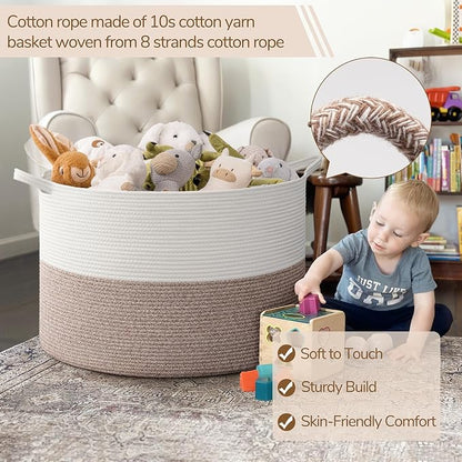 INDRESSME 115L Extra Large Blanket Basket, Soft Cotton Rope Storage Basket - Image 3