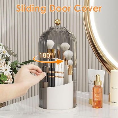 Makeup Brush Holder with Lid 360 Rotating Clear Dustproof Make Up Organizers - Image 2