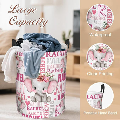 Custom Name Laundry Hamper, Personalized Elephant Laundry Basket - Image 4