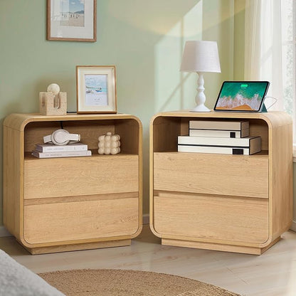 Curved Night Stand Set of 2, 23.2" Large Wood Farmhouse Nightstand by StandifurnoFurniture