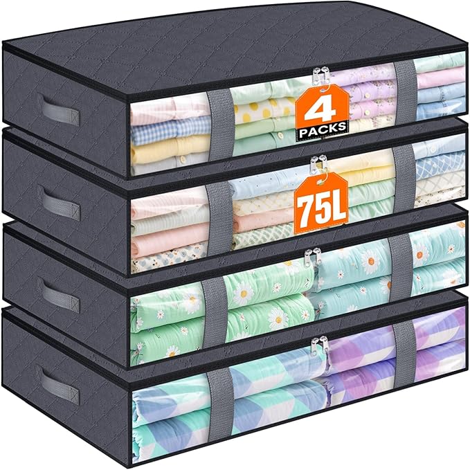 Under Bed Storage Containers, 4 Pack Blanket Storage Bags, Collapsible Storage by Unknown