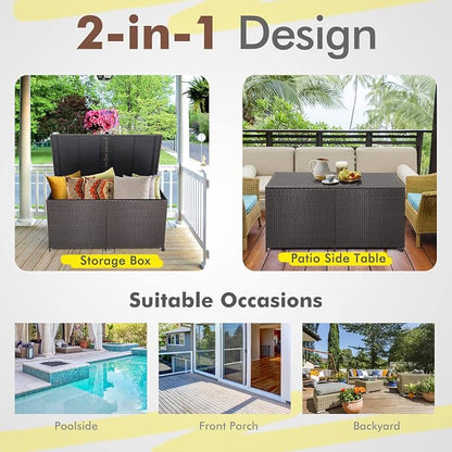 RELAX4LIFE 175-Gallon Outdoor Storage Box, Wicker Rattan Outside Storage - Image 8