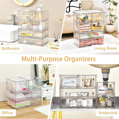 6 Pack Stackable Storage Drawers Clear Acrylic Organizer Makeup Bathroom - Image 7