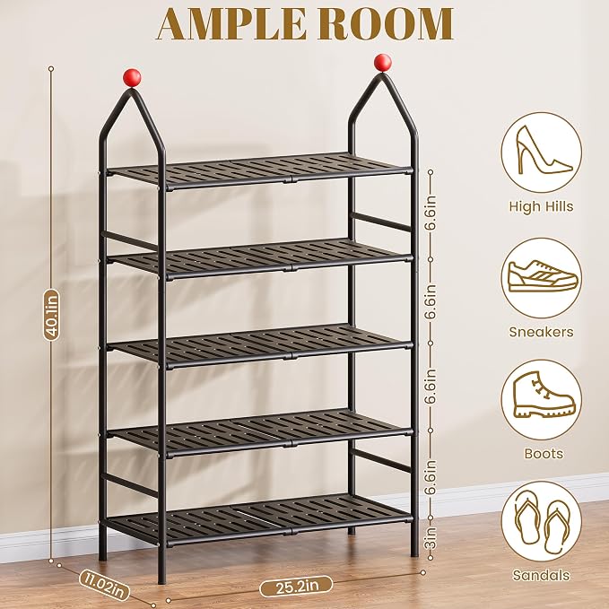Shoe Rack, 5-Tier Shoe Organizer, Metal Storage Shelf, Shoe Rack - Image 3