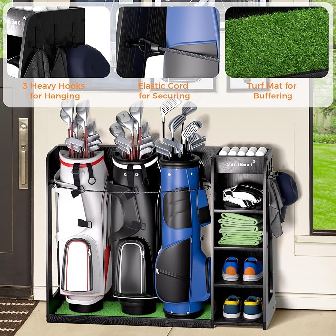 Wooden Golf Storage Organizer for Garage, Premium Golf Bag Holder Rack for - Image 6