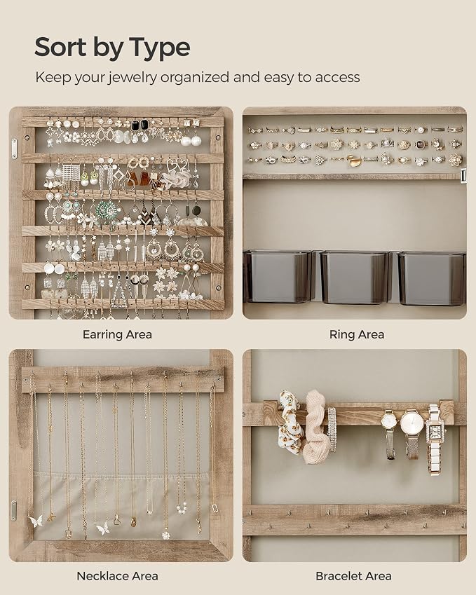 SONGMICS Mirror Jewelry Cabinet Armoire, Wall or Door Mounted Jewelry Storage - Image 5