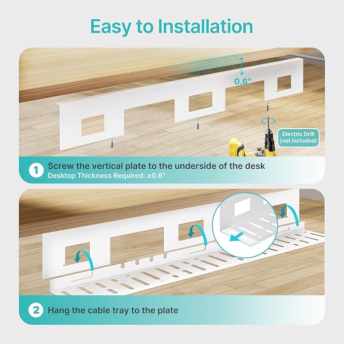Under Desk Cable Management Tray, 31.5 Inches Metal Cord Organizer Rack - Image 8