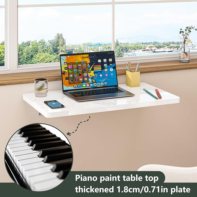 Clikuutory White Wall Mounted High Gloss Folding Table 23.6" L x 15.7" W - Image 3