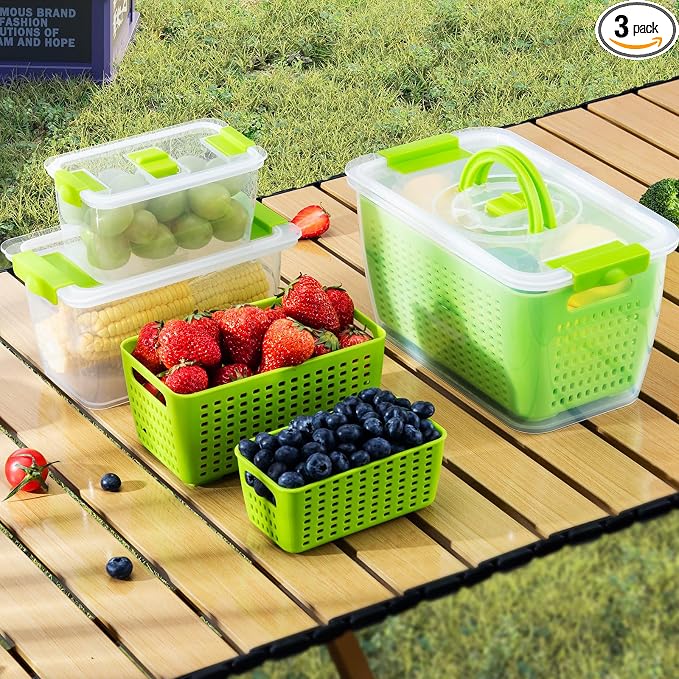 LUXEAR Produce containers for fridge, 3 Set Fruit Containers by Luxear