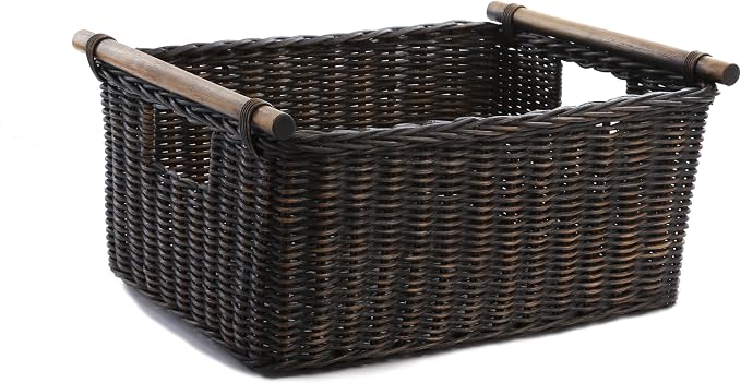 The Basket Lady Pole Handle Wicker Storage Basket, Extra Large, 20 in L x 16 in by TheBasketLady