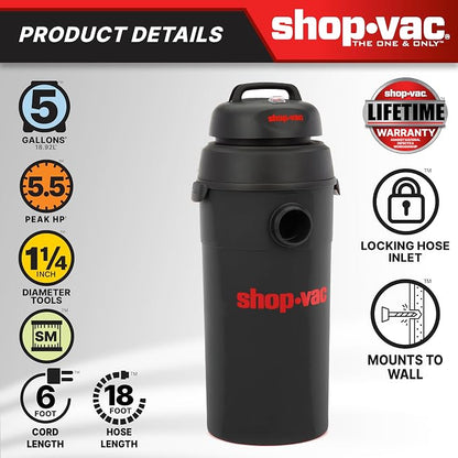 Shop-Vac 9522205 5 Gallon 5.5 Peak HP Hangup Wet/Dry Vacuum, 1.25 Inch Diameter - Image 4