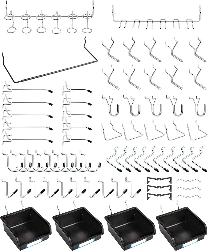 Pegboard Hooks, with Bins, Peg Locks, by FRIMOONY