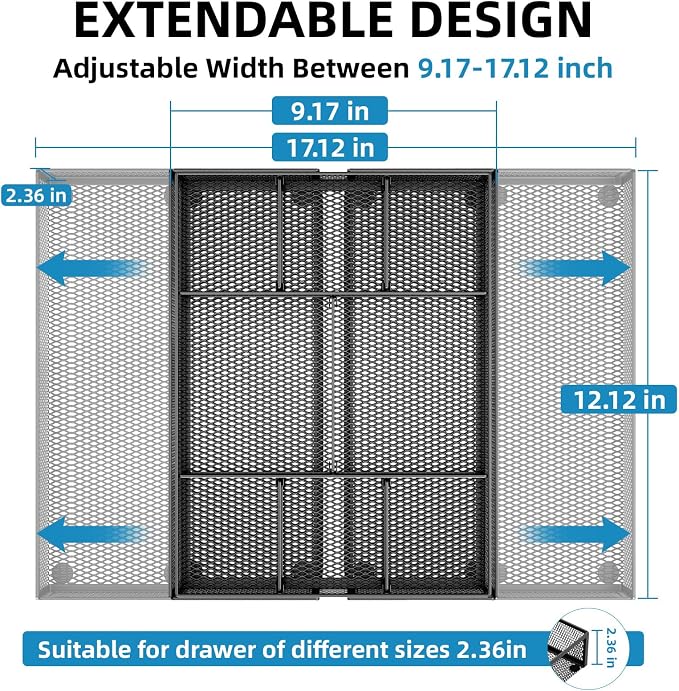 Marbrasse Expandable Desk Drawer Organizer, Mesh Drawer Organizer Tray - Image 2