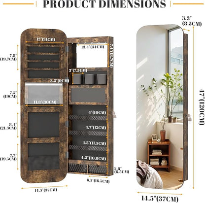 Vlsrka 47.2" LED Mirror Jewelry Cabinet, Wall/Door Mounted Full Length Mirror - Image 8