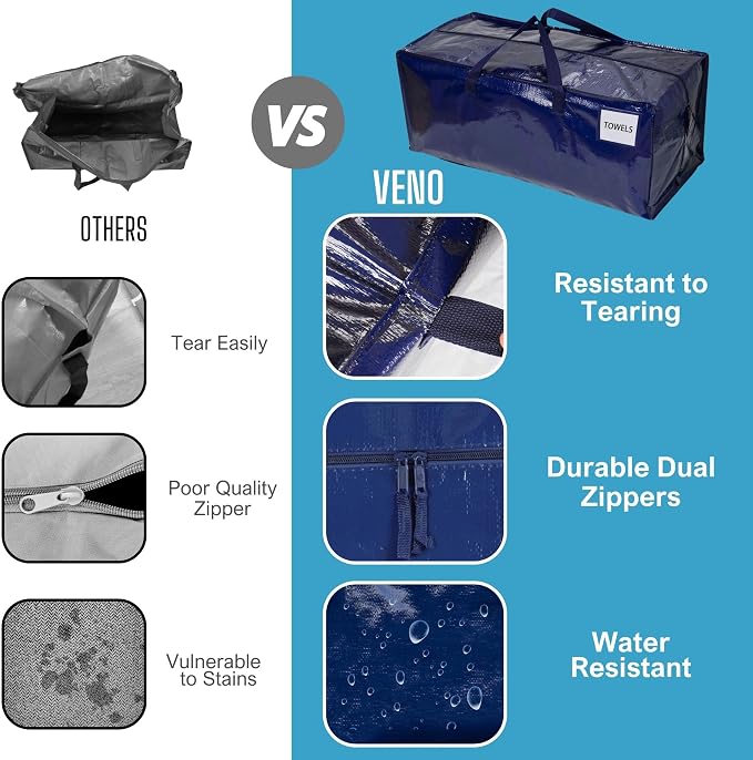 VENO 4 Pack Moving Bags w/Backpack Straps, Heavy Duty, Moving Boxes Alternative - Image 4
