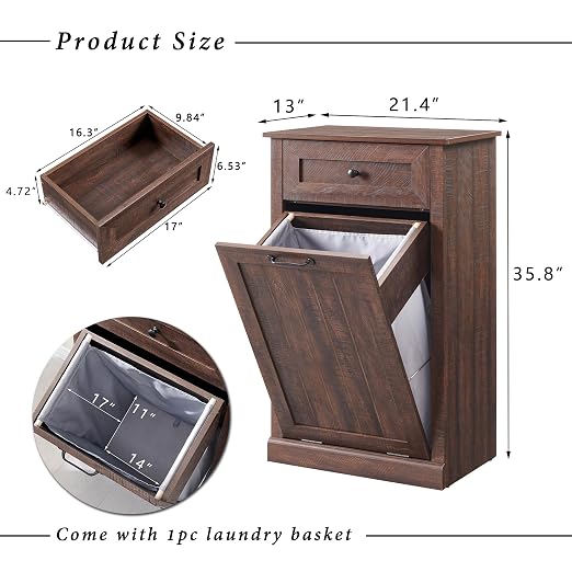 Tilt Out Trash Can Cabinet, 10 Gallon Farmhouse Laundry Hamper Cabinet - Image 2