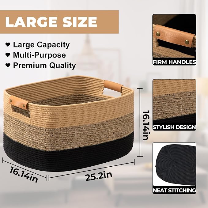 danpinera Large Woven Basket, 108L Large Blanket Basket - Image 2
