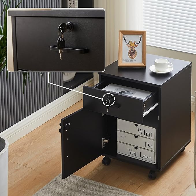 File Cabinet with Lock and Drawer, Mobile Under Desk Storage Cabinet with 360° - Image 5