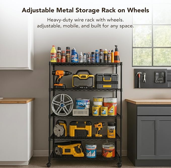 5 Tier Wire Shelving Unit Storage Rack, Metal Heavy Duty Utility Organizers - Image 3