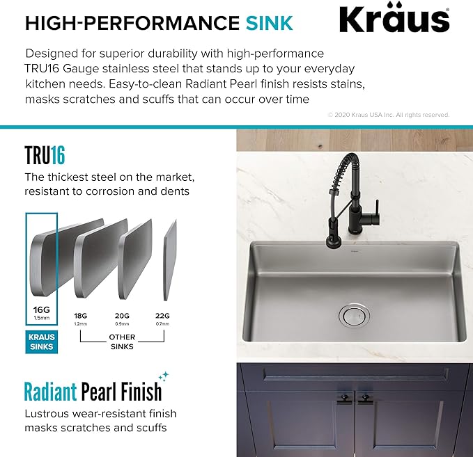 KRAUS Dex 32-inch Undermount 16 Gauge Stainless Steel Single Bowl Kitchen Sink - Image 5