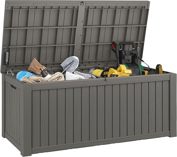 150 Gallon Outdoor Storage Box, Resin Deck Boxes Outdoor Waterproof by WTFGO