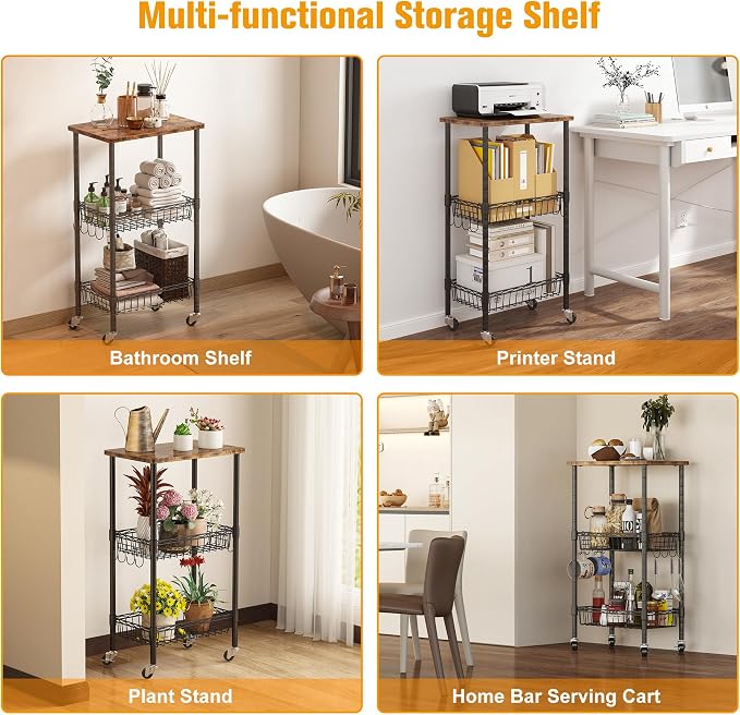 Homeiju Rolling Kitchen Storage Cart, 3-Tier Storage Rack on Caster Wheels - Image 8