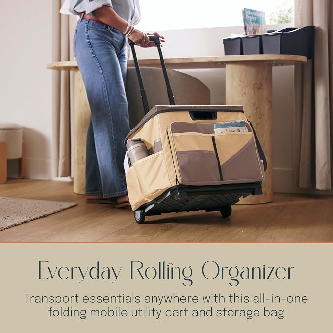 Mobile Utility Cart with Storage Organizer Bag, Rolling Cart, Chocolate/Sand - Image 3
