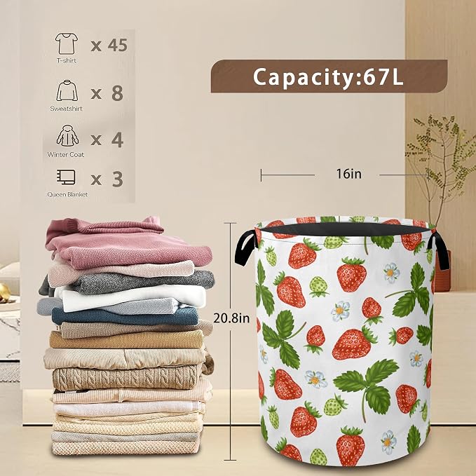 Strawberry Laundry Hamper, Collapsible Laundry Baskets, Flowers Leaf Dirty - Image 3