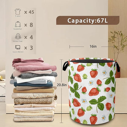Strawberry Laundry Hamper, Collapsible Laundry Baskets, Flowers Leaf Dirty - Image 3