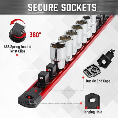 ALOANES 6-Piece Magnetic Socket Organizer, Heavy Duty Aluminum Socket Rails - Image 3