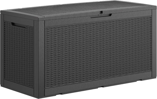 100 Gallon Deck Box Lockable Rattan Outdoor Storage Box waterproof Outdoor by LHBGO