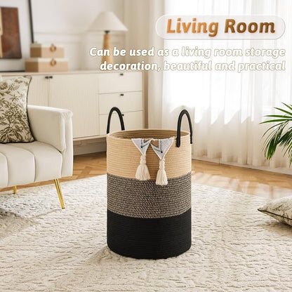 Laundry Basket, Woven Cotton Rope Laundry Hamper, 60L - Image 5