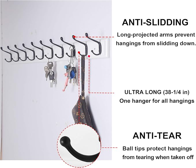 Dseap Coat Rack Wall Mounted: 10-Hooks, 38-1/4" Long, Wood Coat Hooks Wall - Image 3