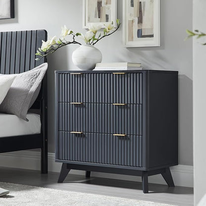 T4TREAM Fluted 3 Drawers Nightstand, Oversized Extra Large Modern Side Table by T4TREAMFurniture