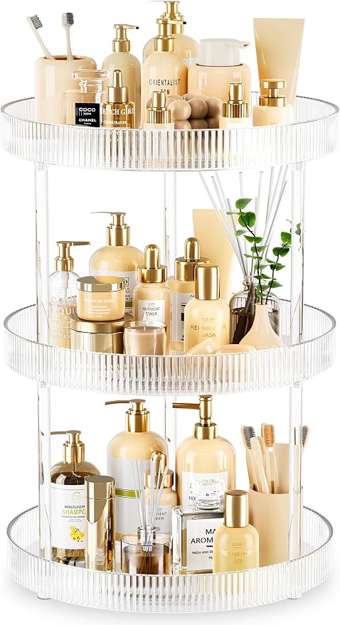 3-Tier Lazy Susan Bathroom Countertop Organizer, 360° Clear Rotating Storage by Acina