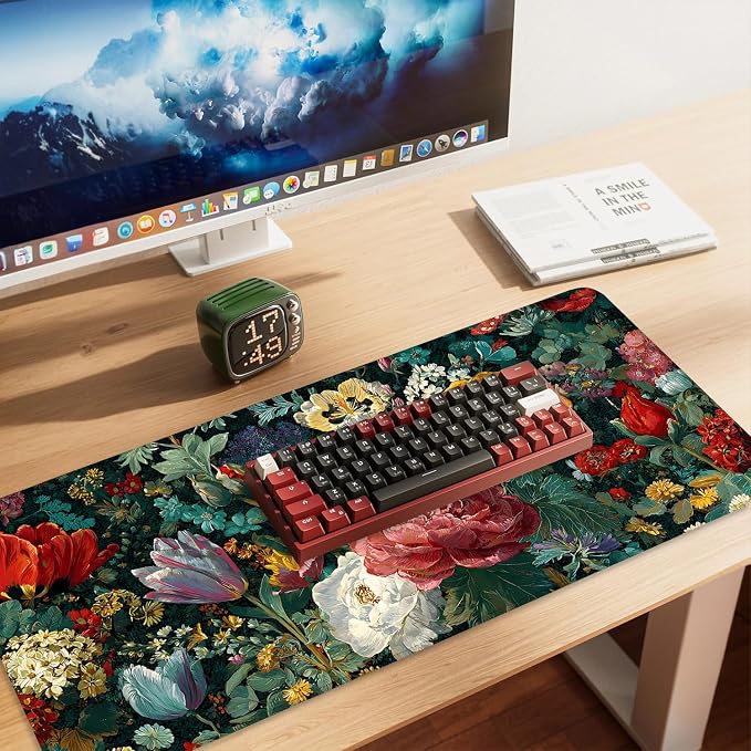 Vintage Oil Painting Floral Mouse Pad – Large Extended Desk Mat 35.43 x 15.75 - Image 2