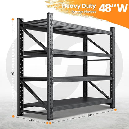 48" W Metal Storage Shelves Heavy Duty, 3000LBS Garage Shelving Units, 4 Tier - Image 2