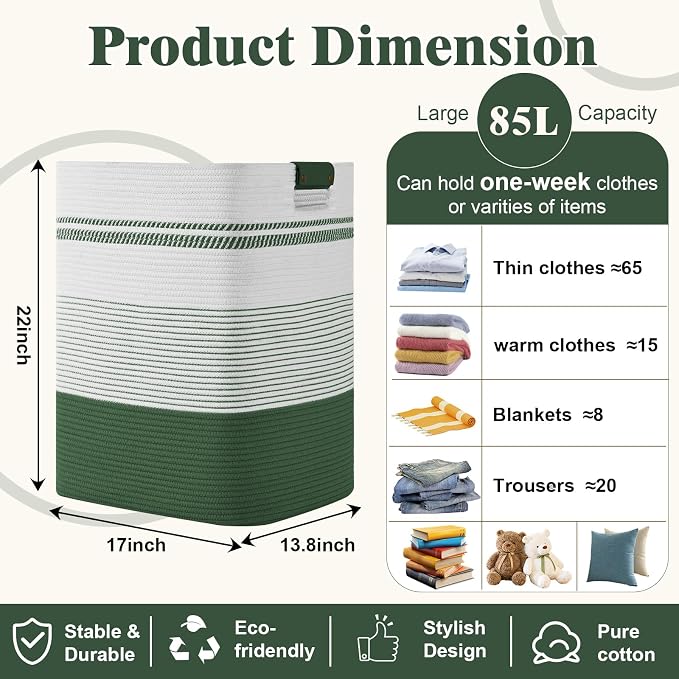 Laundry Hamper, 85L Tall Laundry Basket - Image 3