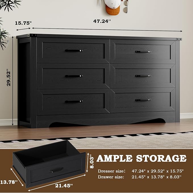 6-Drawer Dresser for Bedroom, Modern Wooden Chest of Drawers - Image 2