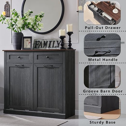 Double Tilt Out Trash Cabinet, 20 Gallon Farmhouse Laundry Hamper Cabinet - Image 3