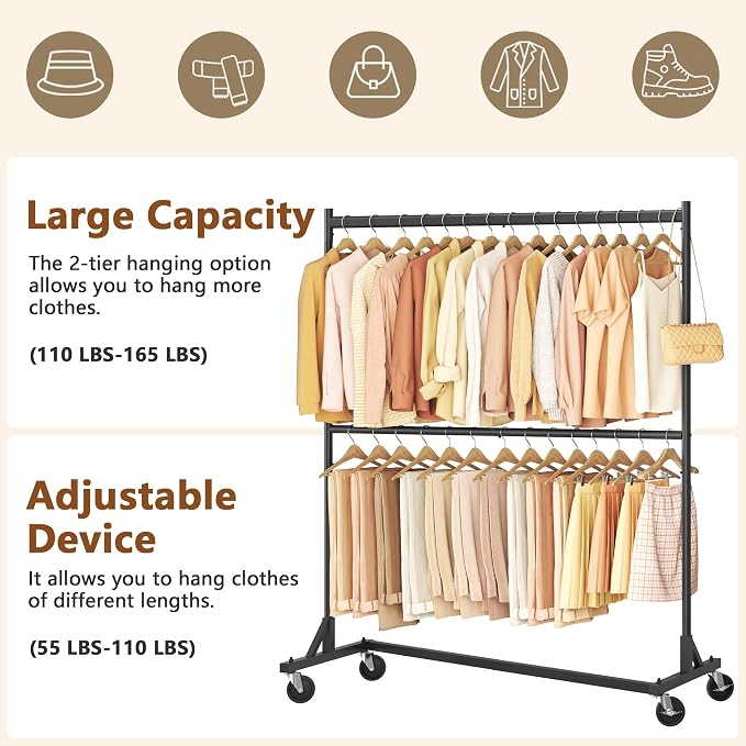 Hoctieon Double Rod Z Rack, Rolling Clothes Racks - Image 7