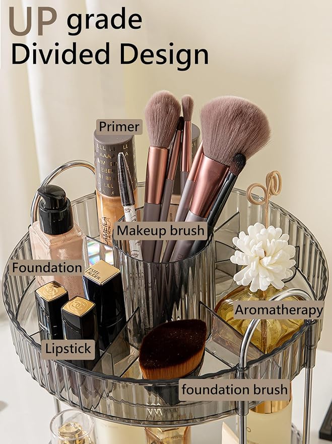 360 Rotating Makeup Organizer, 2 Tier Large Capacity Make Up Organizers and - Image 2
