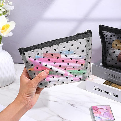 4 PCS Heart Printed Mesh Makeup Bag Set - Image 5
