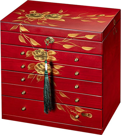 Hand-drawn rose wood jewelry box 6-Layer Jewelry Organizer by WelcometotheXloverise